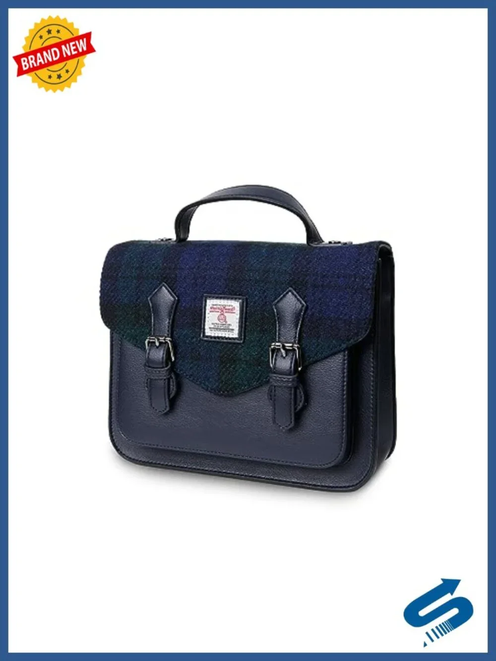 Authentic Harris Tweed & Vegan Leather Satchel with Buckle Closure